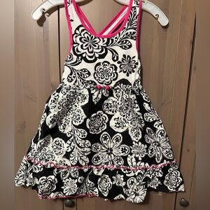 emily west Black & White Floral Dress with Pink Trim